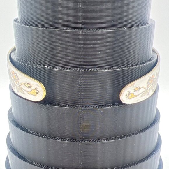 Vtg Reed  Barton Cuff Bracelet √ Damascene Gold Pink Silver Tone Floral Sz 6.5 - Picture 2 of 7